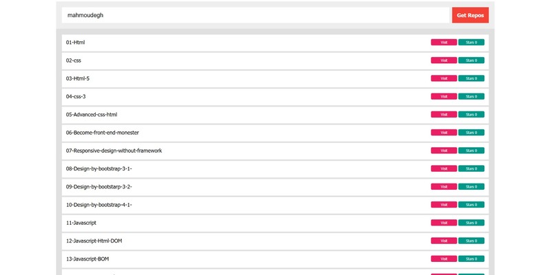Screenshot of Project Sixteen - JavaScript app to Fetch Github Ripos